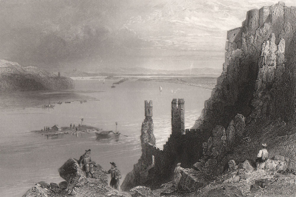 The Nun's Tower, Devin Castle, Bratislava, Slovakia. Danube Donau. BARTLETT 1840
